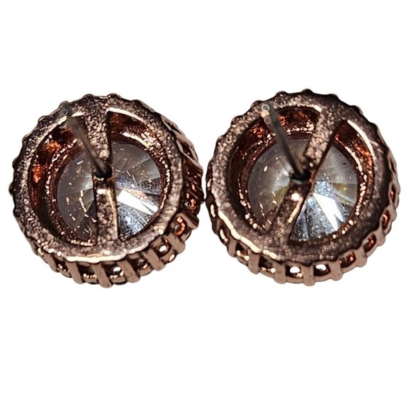 Elegant Rose Gold Plated Halo Stud Earrings Clear Cubic Zirconia Stones Jewelry - Picture 2 of 3